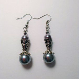 Gray Glass Chandelier Pearl Beaded Statement Dangle Drop Earrings